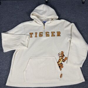Vintage Disney Tigger Fleece Q Zip Up Hoodie Womens Blue Embroidered Sweater 3XL